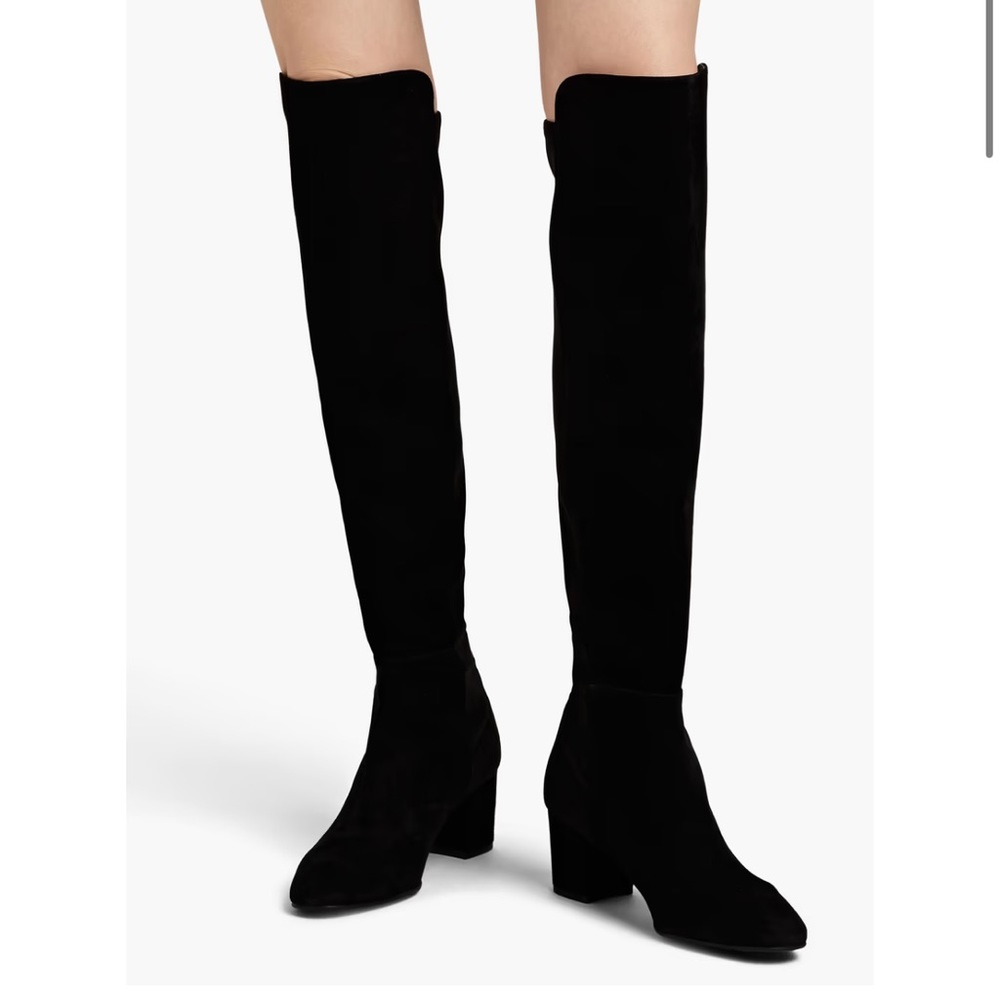 Stuart Weitzman Knee High Suede Black Heeled Boots with Box